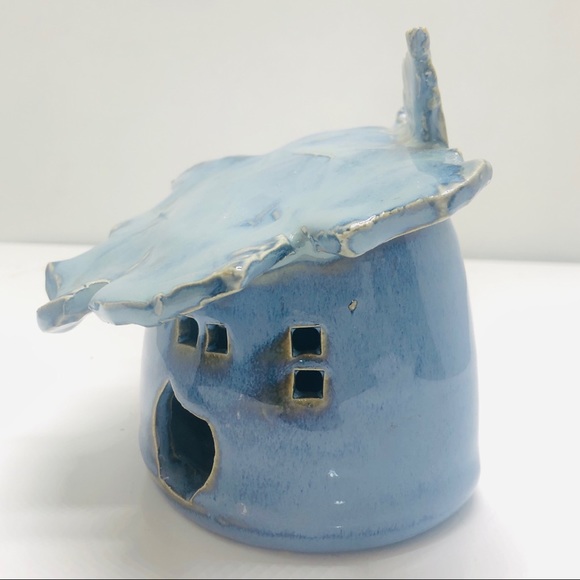 Wardell Pottery Leaf Spirit House Blue Glaze Fairy Soul Yard Art Sculpture - Picture 5 of 12